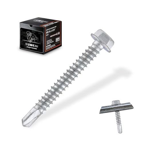 SUNKIN 64PCS Self Tapping Screws for Metal, Bi-Metal Stainless Steel 304 Rustproof, #12 x 1-3/4" Hex Head, Hardened Self Drilling Tip for Steel, Extreme Long Service Life - size: #12 x 1-3/4 inch (64 pcs)