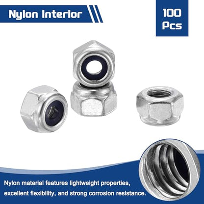 100Pcs M4-0.7 Nylon Locking Hex Nuts 304 StainlessSteel Silver - color: Silver, size: M4x0.7mm