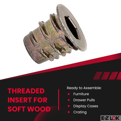 E-Z LOK Threaded Insert for Soft Wood, Zinc Hex-Flanged Thread Inserts 10-24 Internal Threads, 0.394" Length Pack of 10 - size: Hex", style: Flanged \ 10mm Length