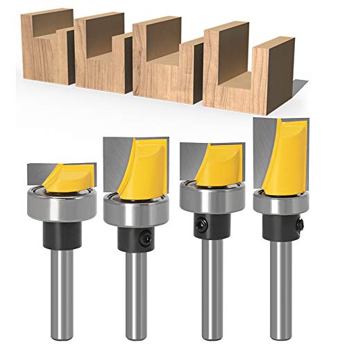 Yakamoz Flush Trim Router Bit Set, 4Pcs 1/4" Shank Ball Bearing Carbide