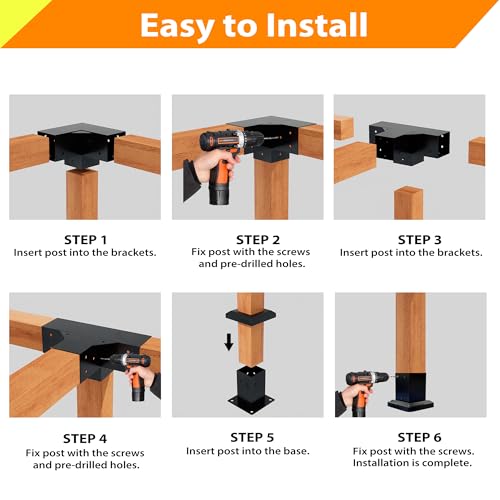 Pergola Kit with 3-Way Brackets & 4-Way Corner Brackets - size: 18-Pc Flat kit: 4P 3-Way+2P 4-Way+ 6P Base&Cover