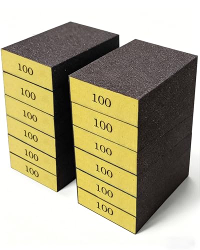 12Pcs Sanding Block Sponge Set, Reusable Sandpaper for Wood & Drywall - color: Yellow