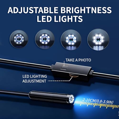 Endoscope Camera with Light, 1920P HD Borescope Camera with 16.4FT Semi-Rigid Snake Cable, 8 LED Lights IP67 Waterproof Inspection Camera for iPhone Android - style: Single-Len