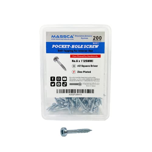 Massca Pocket Hole Screws, Self Tapping Wood Screws | 1" Fine Thread