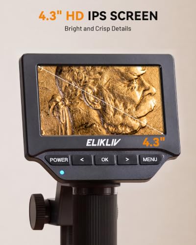 Elikliv Microscope, 4.3'' Digital Coin Magnifier with Lights for Adults - color: Grey