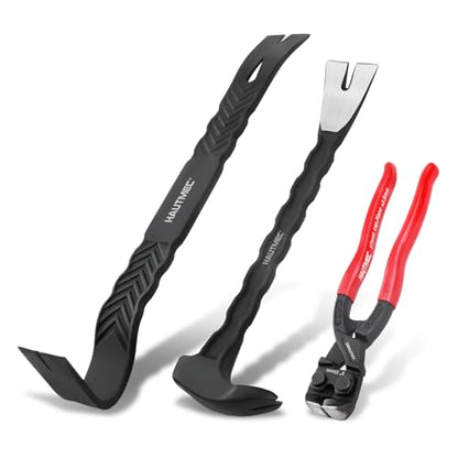HAUTMEC 3 PCS Pry Bar Set, 15" Flat Pry Bar, 12" Cats Paw Nail Puller Tool and 8" End Cutting Pliers, Heavy Duty Dorp Forged Crowbar Pry Tool for Prying, Lifting and Removing Tasks, HTASM25022 - color: 3 Pcs Set
