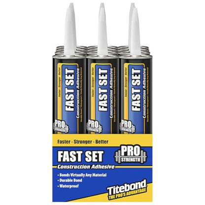Titebond Fast Set Construction Adhesive 28 Oz. (12 Pack) – Bonds Wood, Metal, Concrete, Stone, Brick, Masonry, Drywall, Plastic & Foam Fast Strength, Waterproof – 4222