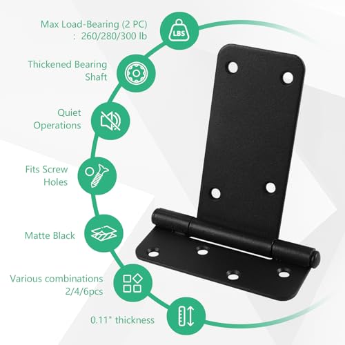 5“ Gate Hinges,260 Lbs Capacity,6 Pack Matte Black Heavy Duty Hinge - size: 5“-6 pcs-Matte Black