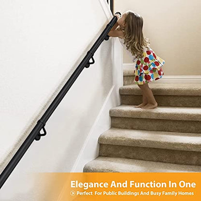 ROTHLEY 9.8 FT ADA Industrial Handrails for Indoor Stairs: Metal Staircase Handrails Wall Mount Stair Handrail 1.6" Sturdy Pipe Hand Railings for Steps Matt Black Powder Coat Stairway Railing - size: 9.8FT