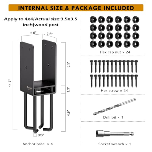 4Pack Heavy-Duty Post Base Anchor Bracket for 4"x4" Wood Post (Actual Size: 3.5" x 3.5") with Air Flow Channel for Wet Concrete Foundation, Suitable for Deck Railing, Fence, Porch[Patent Pending] - size: 4x4, style: 4Pack