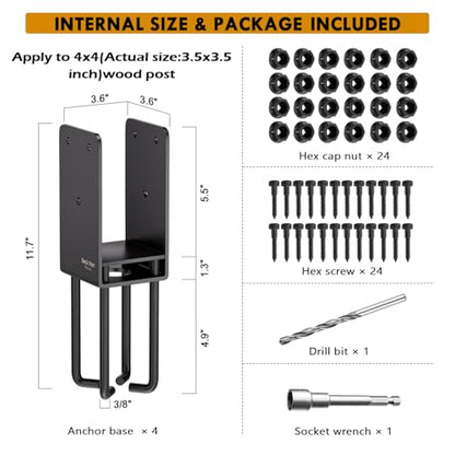 4Pack Heavy-Duty Post Base Anchor Bracket for 4"x4" Wood Post (Actual Size: 3.5" x 3.5") with Air Flow Channel for Wet Concrete Foundation, Suitable for Deck Railing, Fence, Porch[Patent Pending] - size: 4x4, style: 4Pack