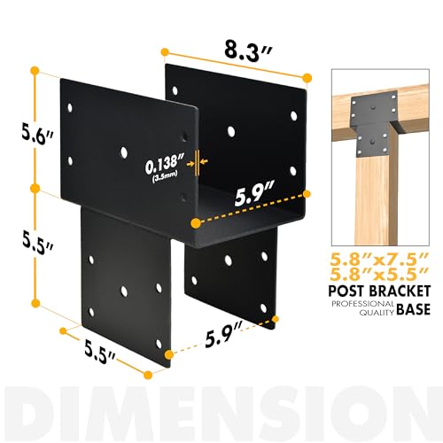 2 Pack 6x6 Heavy Duty Post Cap Tie Bracket for Gazebo, Deck, Beam - size: Standard 6"x6"(Actual 5.5"x5.5")