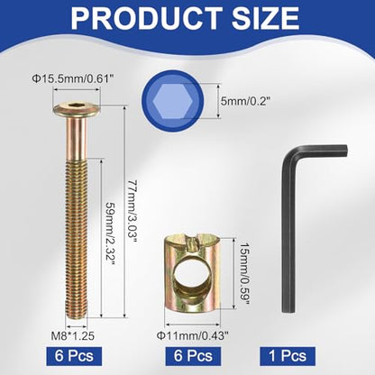 PATIKIL Bunk Bed Bolts and Nuts Kit M8x75mm Furniture Bolts Hex Drive 6Set - size: M8x75mm