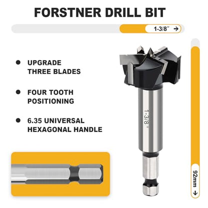 1-3/8" Forstner Drill Bit with 1/4" Quick Change Hex Shank - size: 1-3/8" | 35mm