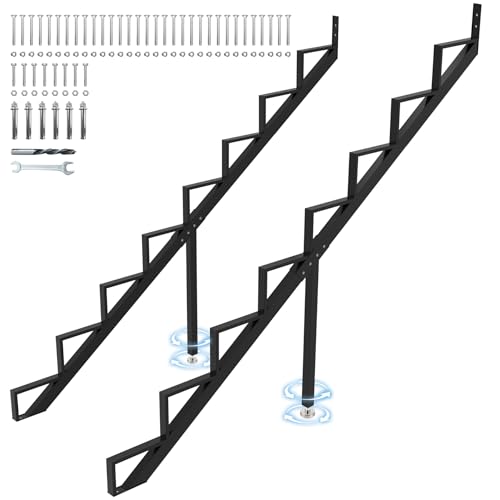 Steel Stair Step Riser 8-Step, Metal Stair Stringer with Reinforcing Support Legs, Heavy Duty Steel Stair Stringer for 65" Height Deck and Outdoor Steps (2 Pack) - size: 8 Step