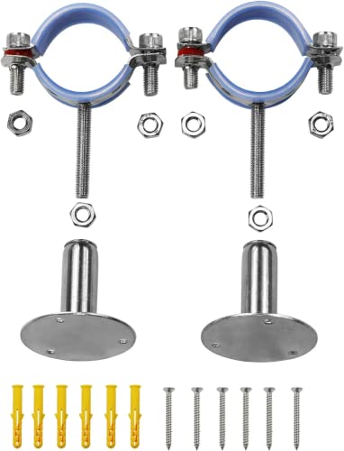 AKIHISA 2 Pcs 304 Stainless Steel Pipe Supports, Wall Mount Ceiling Mount Pipe Hanger, Pipe Holder for OD Pipe 38-40MM Adjustable Height Range 50-100mm - size: 38-40mm, style: Adjustable Height 50-100mm