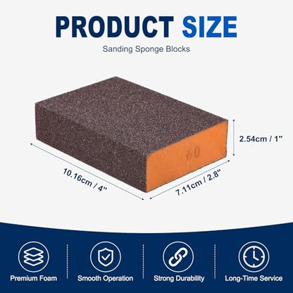 4Pcs 60/80/120/220Grit Sanding Sponges, Wet Dry Sanding Blocks - size: 60/80/120/220Grit