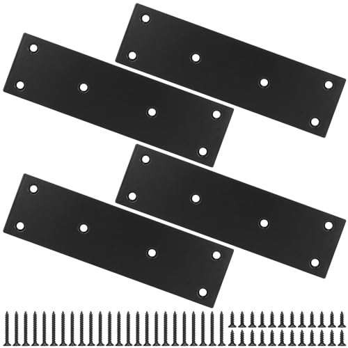 Mending Plate, Black Metal Flat Straight Brace Bracket, Double-Wide Metal Plate, Joining Plate for Wood Furniture Fence Fastening with Screws in 2 Different Lengths (48x169mm, 4 Pack) - size: 1.9"×6.6"/48*169mm
