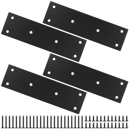 Mending Plate, Black Metal Flat Straight Brace Bracket, Double-Wide Metal Plate, Joining Plate for Wood Furniture Fence Fastening with Screws in 2 Different Lengths (48x169mm, 4 Pack) - size: 1.9"×6.6"/48*169mm