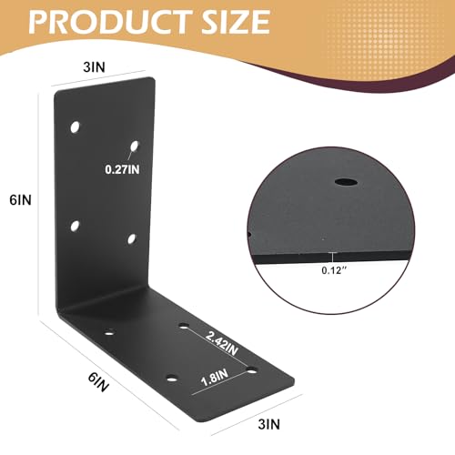 4 PCS Heavy Duty Steel Corner Brackets,6"x6"x3"L Right Angle Bracket - style: 7 Shape（6X6X3)