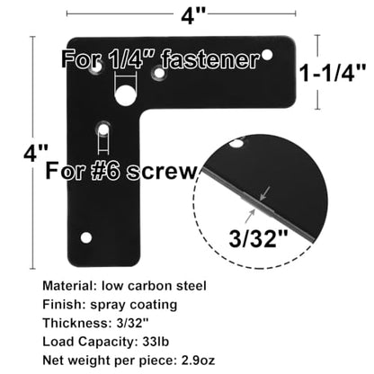 GBGS 10 Pcs 4"x 4" Flat Corner Brace,L Shaped Mending Plate, Black - size: 4"×4"