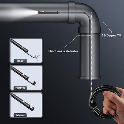 4.5 Inch Dual-Lens Industrial Endoscope, 1080P Photo Video Borescope Inspection Camera, 5.5mm IP67 Waterproof Snake Camera, 8+1 LED Lights, 16.5FT Cable, 32GB - size: 4.5" Dual Lens Endoscope