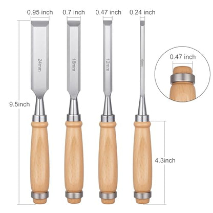 4 Piece Wood Chisel, Wood Woodworking Tools Set, Bevel Edge Chisels Sets