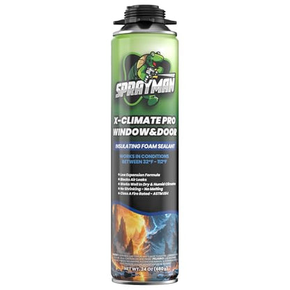 Sprayman X-Climate Pro Window&Door Expanding Foam Sealant (1x24oz) Professional Expansion Polyurethane Foam, High Heat Resistant, Waterproof Insulating Gap Filler, Gun&Cleaner Not Included - 1 Pack - size: 1 Pack, style: Pack