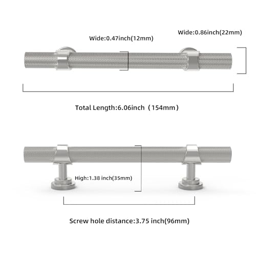 10 Pack 3-3/4 Inch Cabinet Pulls knurled Brushed Satin Nickel Kitchen Cabinet Handles Aluminum and Zinc Alloy Drawer Pulls Solid Cabinet Hardware - color: Brushed Satin Nickel, size: 3-3/4'' Hole Center(96mm)