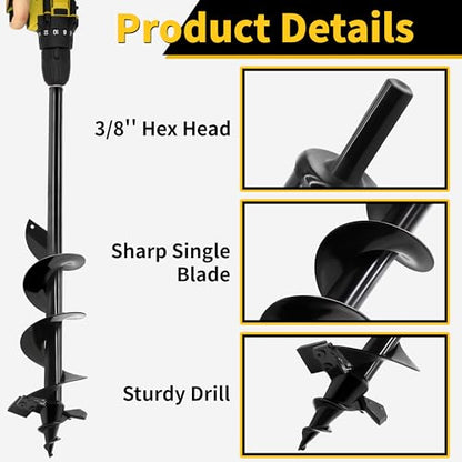 Auger Drill Bit for Planting,Heavy-Duty Garden Auger Spiral Drill Bit with Dual Sharp Blades,Bulb Planter Tool & Plant Hole Digger,Planting Auger for Cordless Drill,Tulip Planter Bit 4"x32" - size: 4"x32"