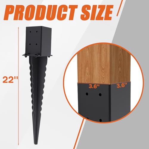 1 Pcs 22" 4"x4" Fence Post Anchor Ground Spike (Fit 3.6"x3.6") Post - size: 1 Pcs