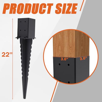 1 Pcs 22" 4"x4" Fence Post Anchor Ground Spike (Fit 3.6"x3.6") Post - size: 1 Pcs