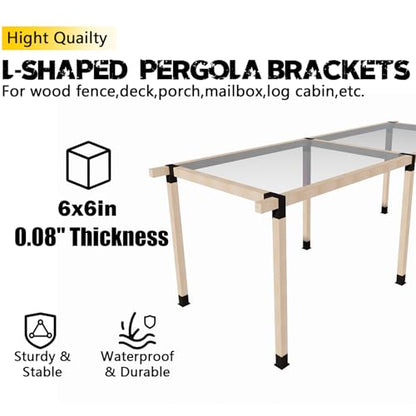 6x6 Pergola 2-Way Brackets,L-Shaped Corner Angled Design 4Pack - size: 6x6
