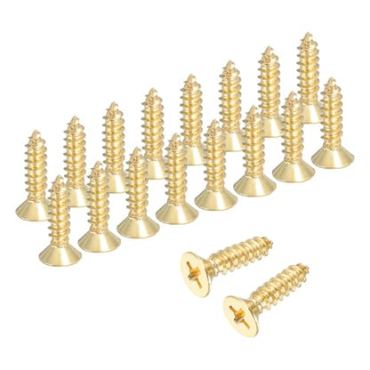 MECCANIXITY Brass Phillips Wood Screws, M5 x 16mm Brass Phillips Flat Wood Screws Self-Tapping Furniture Connector for Door Hinges, Wood Crafts and DIY Projects,(Gold Tone, Pack of 18) - size: M5 x 16mm