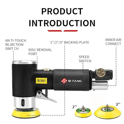 SI FANG Black 2" 3" Mini Orbital Air Sander & Polisher Kit for Auto Body Work - style: 2"3" Buffer Kit