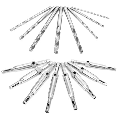 QWORK Self Centering Drill Bit Set, 17 Pcs 1/4" Hex Shank Hinge Hole Drilling Tool for Woodworking Window Door Cabinet Hinge