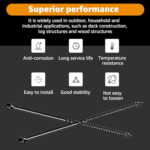 #14 x 6 Wood Structural Screws Rust Resistant Hex Head Timber Screws-55Pack - size: 14*6