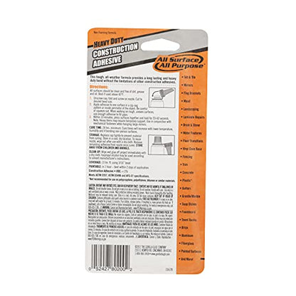 Gorilla Heavy Duty Construction Adhesive, White Glue, 2.5 Ounce Squeeze Tube (Pack of 5) - Gap Filling and Waterproof - size: 2.5 Ounce (Pack of 5)