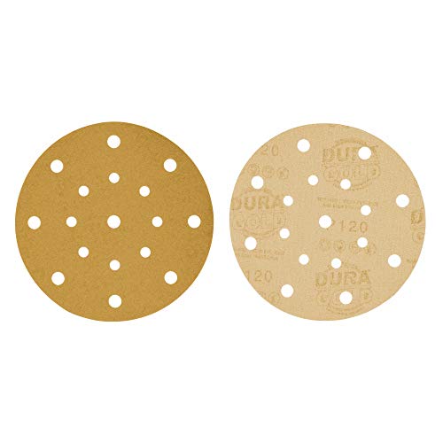 Dura-Gold 6" Gold Sanding Discs, 120 Grit, Box of 50, Hook & Loop, 17 Hole - size: 120-Grit