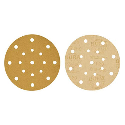 Dura-Gold 6" Gold Sanding Discs, 120 Grit, Box of 50, Hook & Loop, 17 Hole - size: 120-Grit