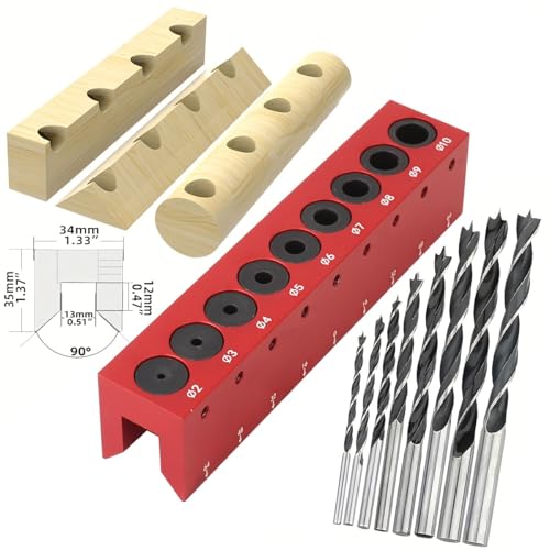 Drill Guide, Doweling Jig and Drill Guide for Straight Hole, 2-10 mm Self-Centering Drill Block for Pocket, Edge and Face Joinery, Aluminum Power Tool Accessory Jig for DIY and Woodworkers
