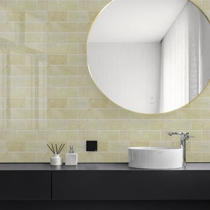 STICKGOO 10-Sheet Subway Tile Peel and Stick Backsplash, Self Adhesive Vinyl Wall Tiles, Stick on Backsplash for Kitchen and Bathroom(Thicker Design) - color: Faux Yellow Travertine