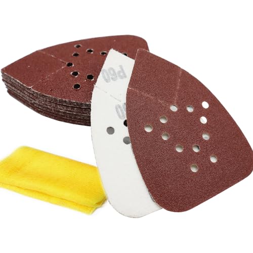 S&F STEAD & FAST Mouse Sander Sandpaper 60 Grit 25 Pack, Black and Decker Mouse Sander Pads, 12 Hole Hook and Loop Sanding Pads, Detail Palm Sand Paper Set with Tack Cloth - style: 60G-25P
