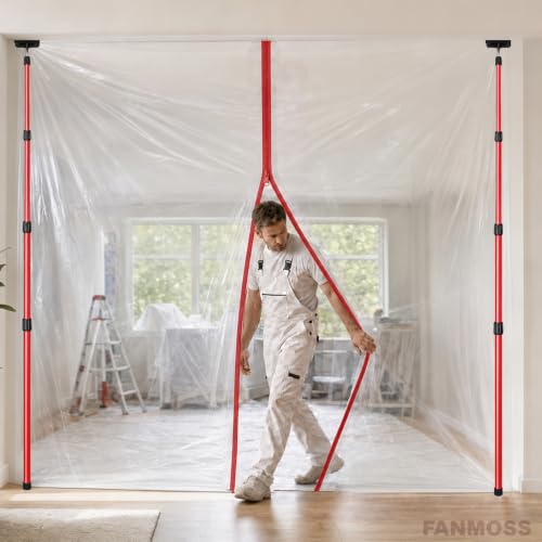 Dust Barrier Poles, 12.8FT Spring Retractable Kit, 4 Pack - size: 12.8ft