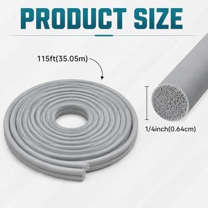 1/4 Inch x 115 Ft EPDM Backer Rod, Weather Resistant - color: Gray