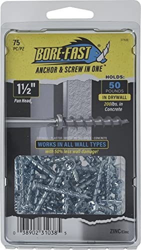 Hillman Borefast Drywall Screw Anchors, 1-1/2in, 75 Pieces, Silver