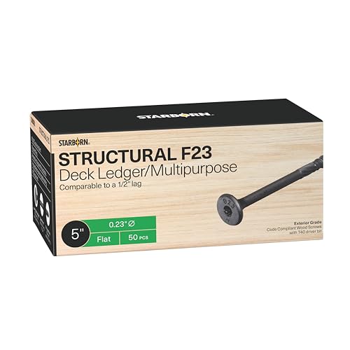 Starborn Structural XF23CT500 F23 Deck Ledger/Multipurpose Flat Head Wood Screw - Black - 50 Count - 0.23" x 5"