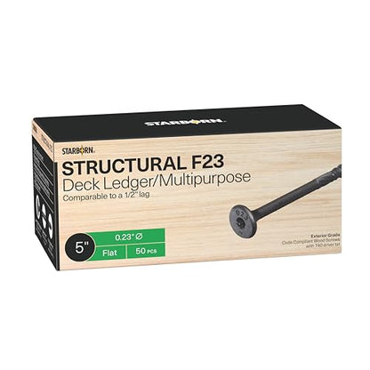 Starborn Structural XF23CT500 F23 Deck Ledger/Multipurpose Flat Head Wood Screw - Black - 50 Count - 0.23" x 5"