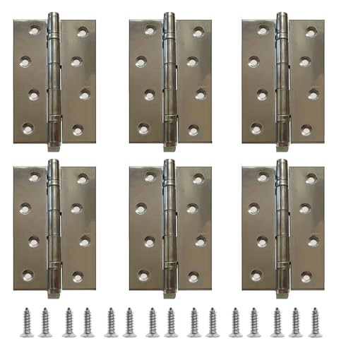 LAFULER 6 PCS 3.5×2.4 inch（88×58MM） 304 Stainless Steel Silver Silent Bearing Door Hinge, Suitable for Doors and Windows, Furniture, Wooden Crates, Pet Houses, Cabinets,with Screws - size: 3.5×2.4in(Silver)