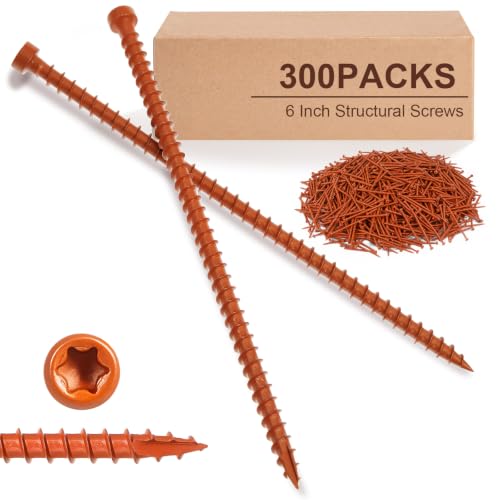 300 Pcs Truss Screws,6 Inch Structural Screws for Truss Rafter to Plate and Stud to Plate Connections,Clear Zinc (Orange Topcoat) - color: Orange Topcoat